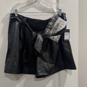Guess Black Faux Leather Shorts with Tie Belt